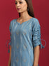 Turquoise Blue Cotton Ethnic Motifs Straight Kurta